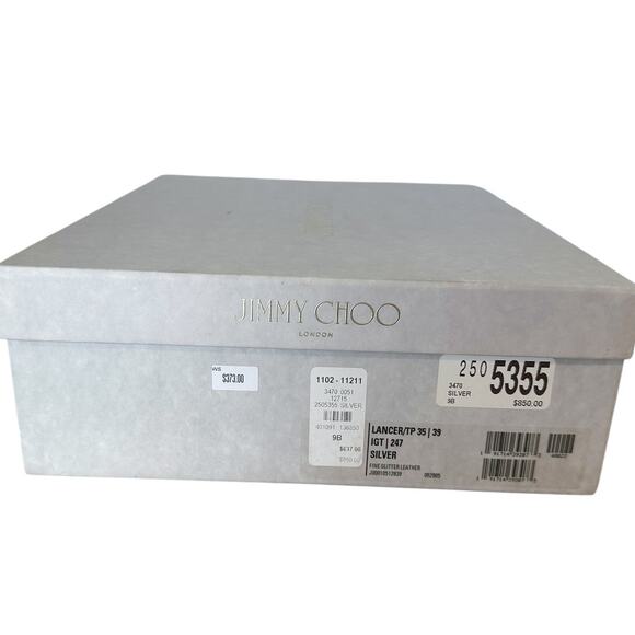 Jimmy Choo Lancer 35 Silver Glitter Pointed Toe Kitten Heel 39 - Picture 9 of 10